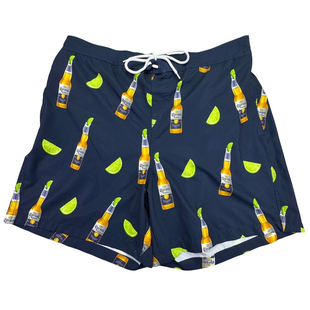 Corona Swim Trunks Men's XXL (44/46) Mesh Line Limes All Over Print Beer‎